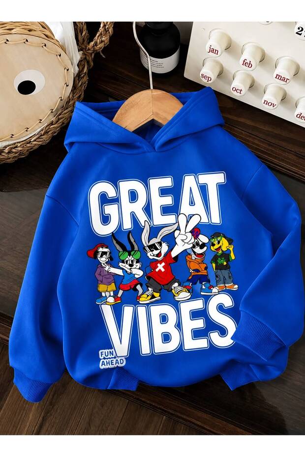 3 Yarn Combed Cotton Great Printed Unisex Children's Hooded Sweat Wq2