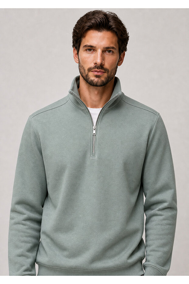 Runi Basic Regular Fit Cotton Winter Sweatshirt Mint