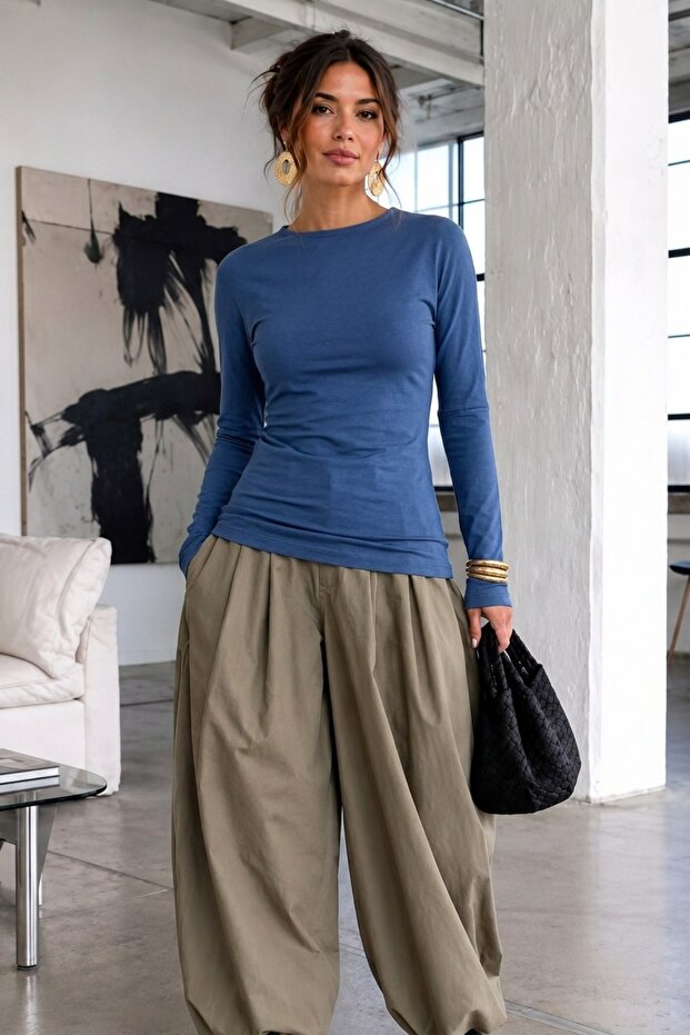 Women's Gabardine Cotton Casual Blue Blouse