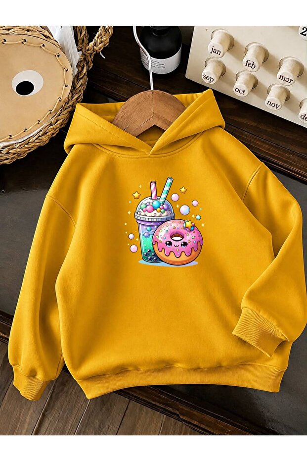 3 Yarn Combed Brown Donald Printed Unisex Children's Hooded Sweat Ww6