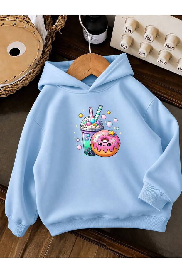3 Yarn Combed Brown Donald Printed Unisex Children's Hooded Sweat Ww6
