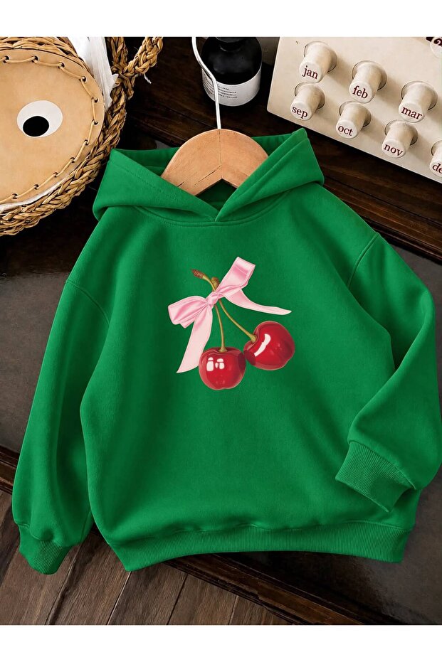 3 Yarn Combed Cotton Cherry Printed Unisex Children's Hooded Sweat Ww2