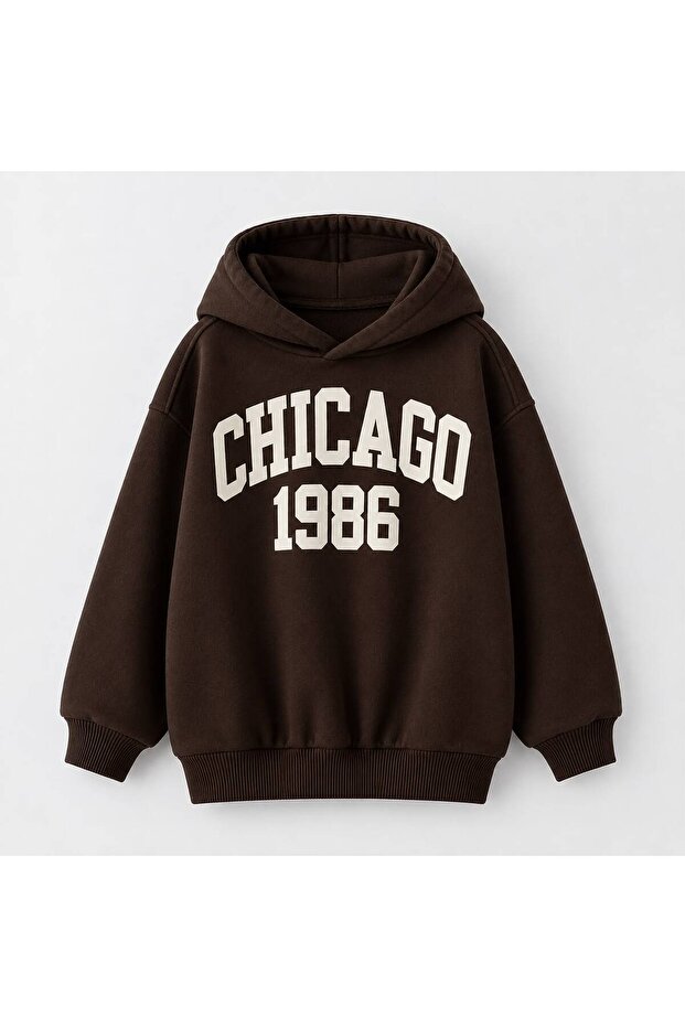 3 Yarn Combed Cotton Chicago 1986 Printed Unisex Children's Hooded Sweat Wq4