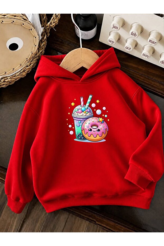 3 Yarn Combed Brown Donald Printed Unisex Children's Hooded Sweat Ww6