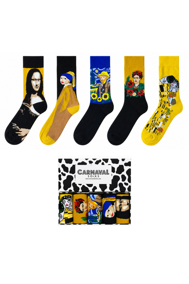 Famous Paintings Patterned 5-Piece Boxed Sock Set – Art Series