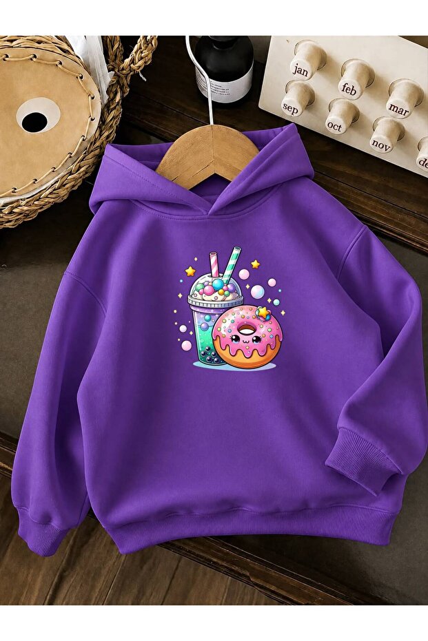 3 Yarn Combed Brown Donald Printed Unisex Children's Hooded Sweat Ww6