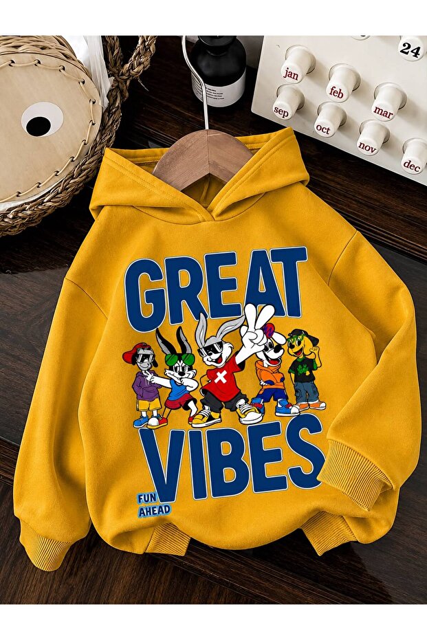 3 Yarn Combed Cotton Great Printed Unisex Children's Hooded Sweat Wq2