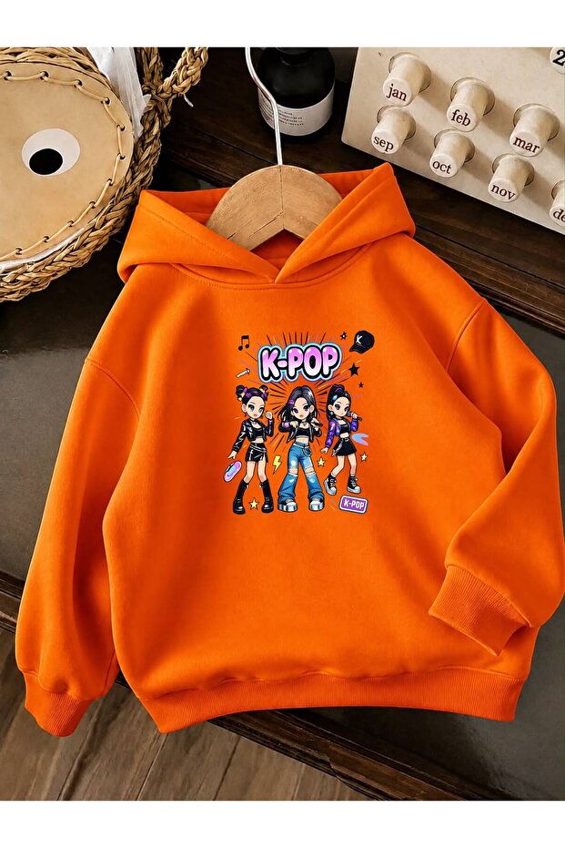 3 Yarn Combed Cotton K Pop Printed Unisex Children's Hooded Sweatshirt Ww5