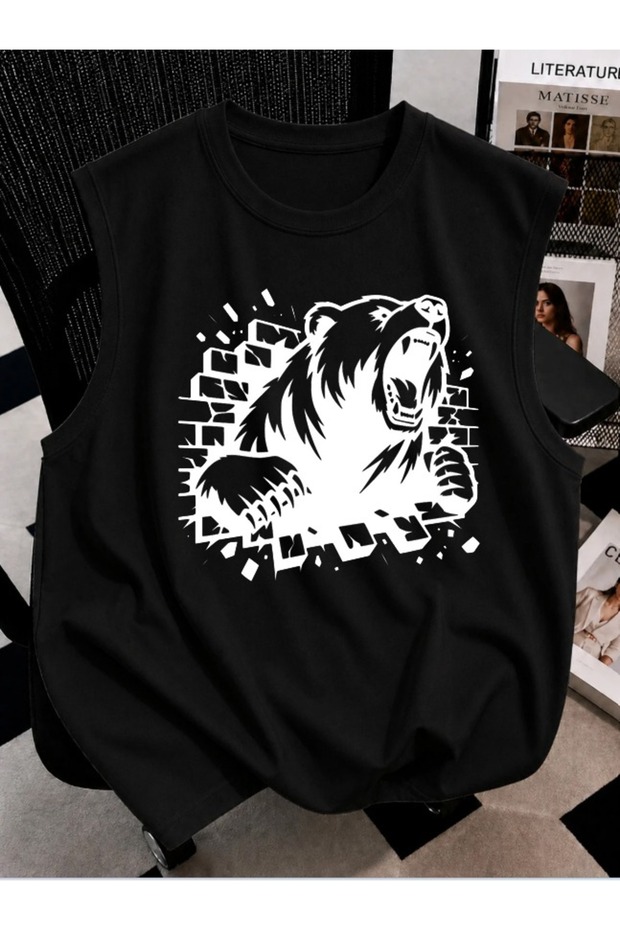 Oversize Fit Crew Neck Bear Figured Streetwear Athlete's Undershirt