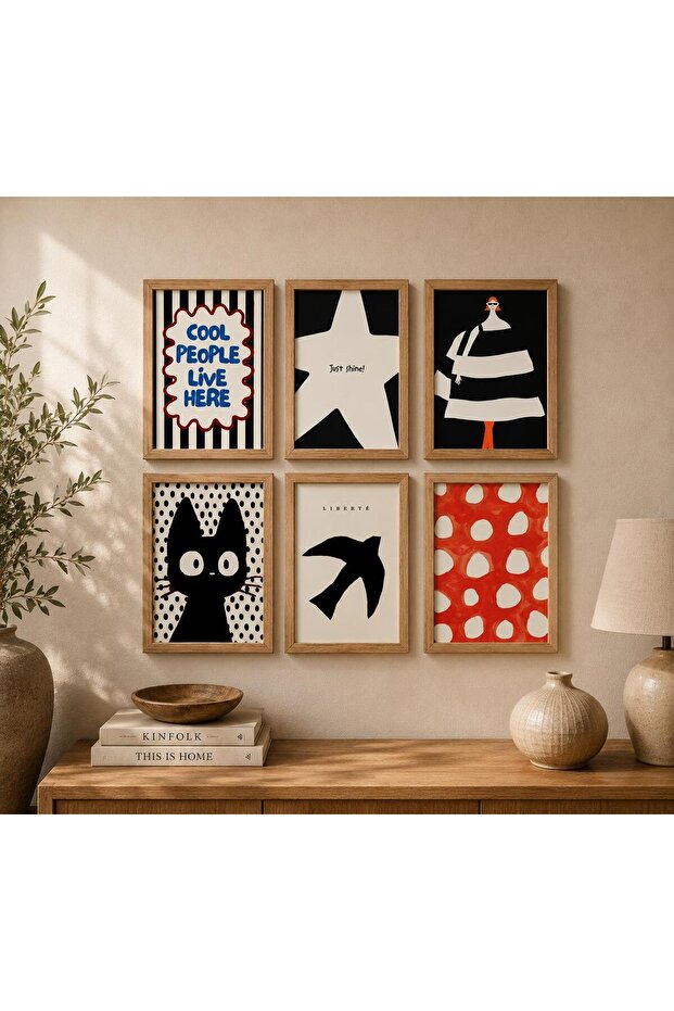 6 Pieces Wooden Framed Painting Framed Artistic Modern Wall Decor