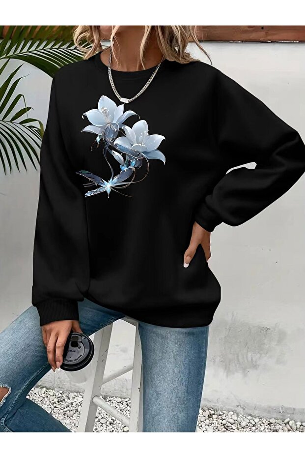 Women's Printed Crew Neck Comfortable Fit Sweatshirt