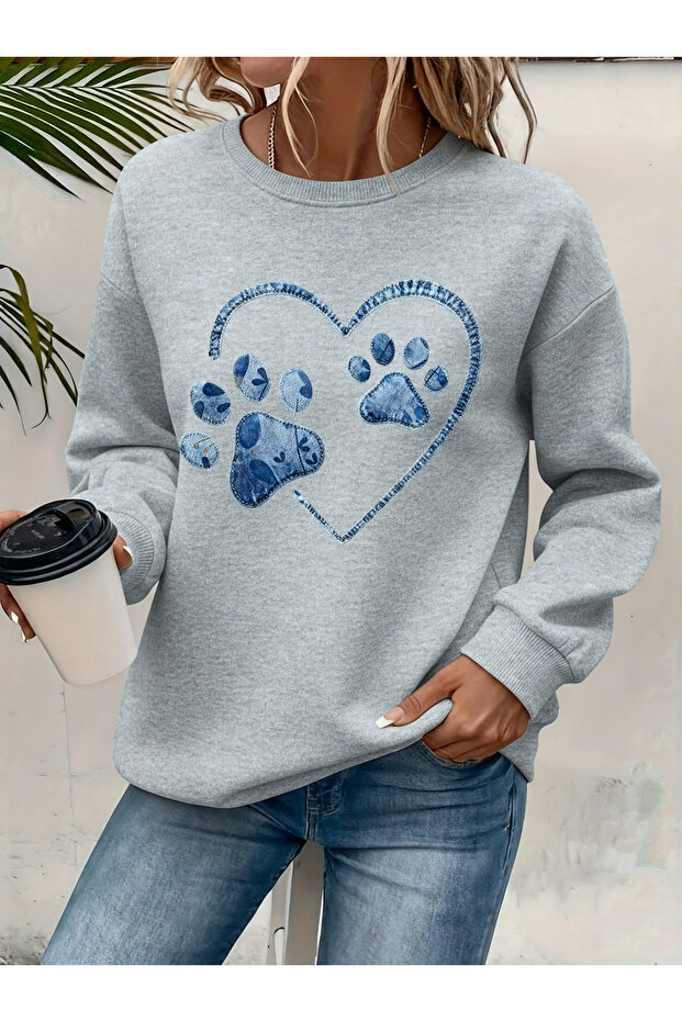 Women's Printed Crew Neck Comfortable Fit Sweatshirt