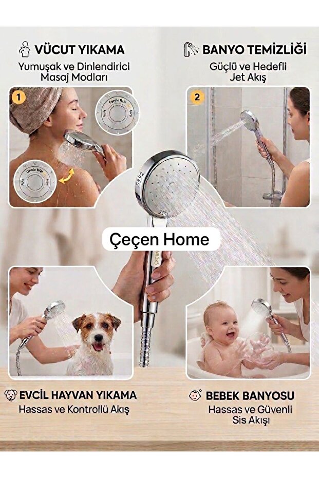 Chrome Plated Round Design Multi-Function High Pressure Water-Saving Massage Bathroom Handheld Shower Head - Multi-Spray Head Suitable for Baby, Pet Bathing and General Bathroom Use