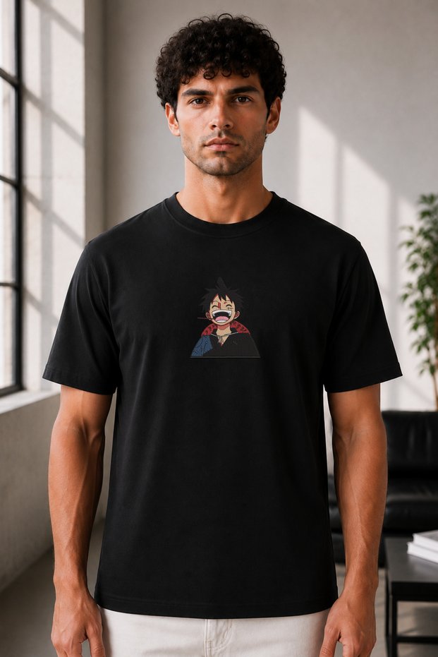 Unisex Oversize One Piece Anime Theme Embroidered Anime T-Shirt 100% Cotton