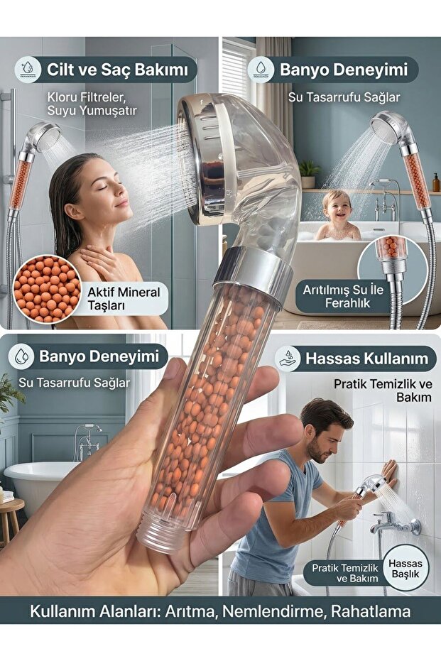 Anti-Limescale Purified Mineral Beaded High Pressure Water Saving Filtered Bathroom Shower Head