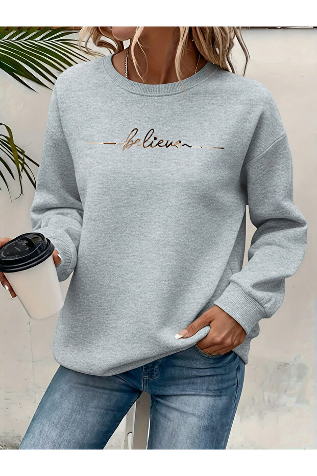 Women's Printed Crew Neck Comfortable Fit Sweatshirt