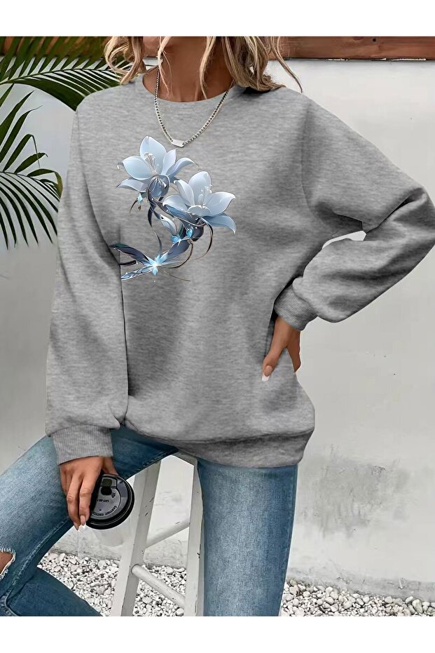 Women's Printed Crew Neck Comfortable Fit Sweatshirt