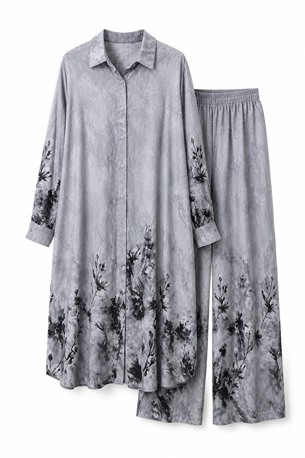 Patterned Cotton Linen Hijab Double Set
