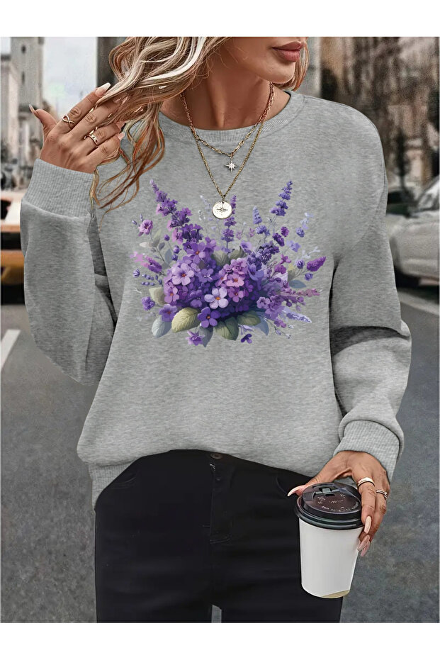 Women's Printed Crew Neck Comfortable Fit Sweatshirt