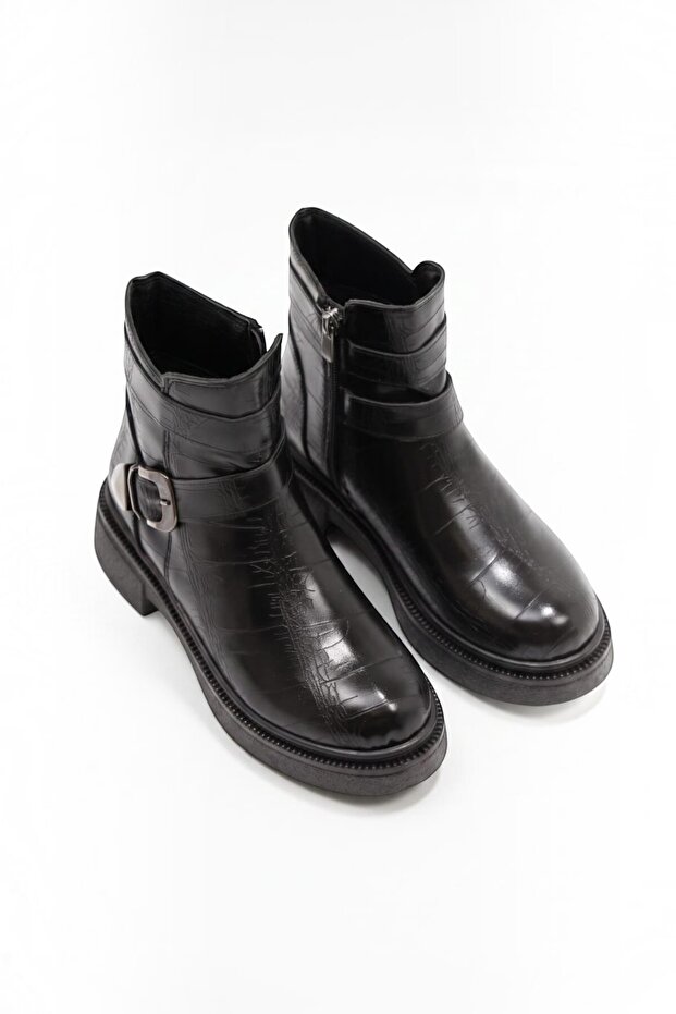 Atin Buckle-Detail Zippered Flat Sole Women's Boots
