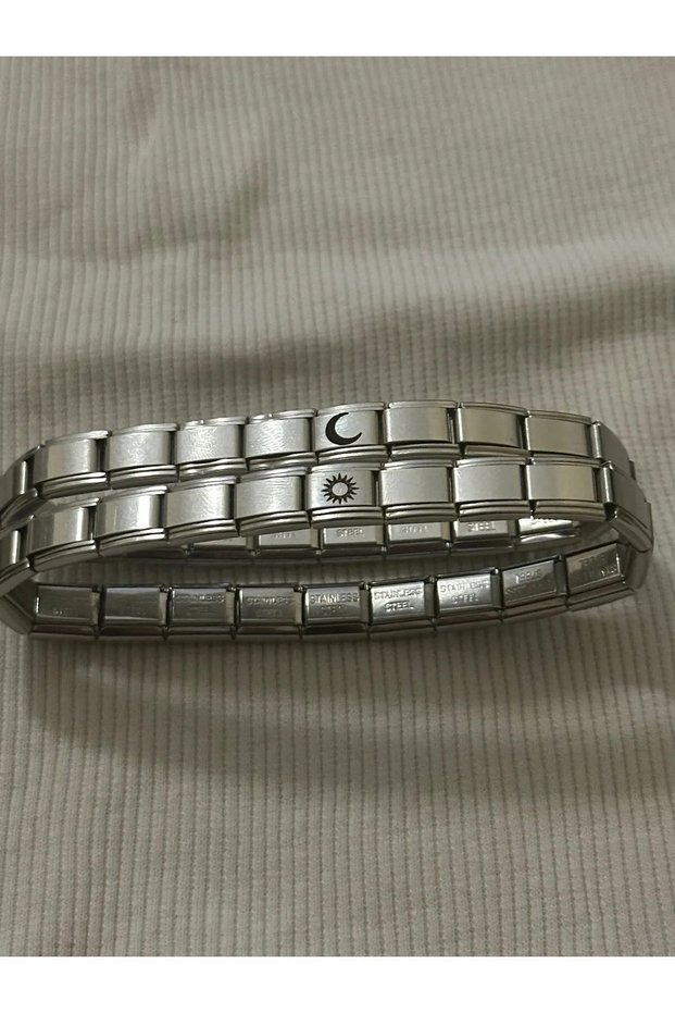 Steel Lover's Combination Bracelet with Moon and Sun Figures - 2 Pieces Personalize