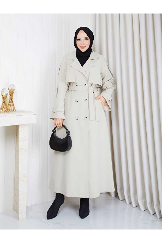 Linen Fabric Lined Full Length Women's Trench Coat