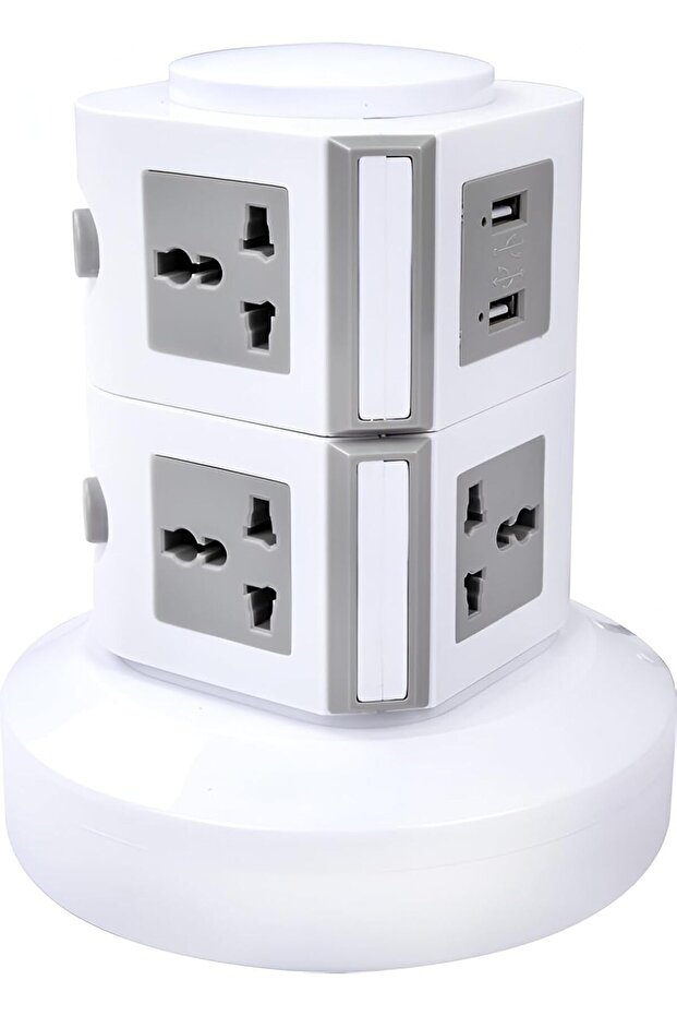 Universal Vertical Power Strip Tower with 2.5Mtr Extension Cord, USB Ports, Multi Socket Extension, Overload Protection, 360° Rotating Tower Extension for Home, Office & Travel (2-LAYER)