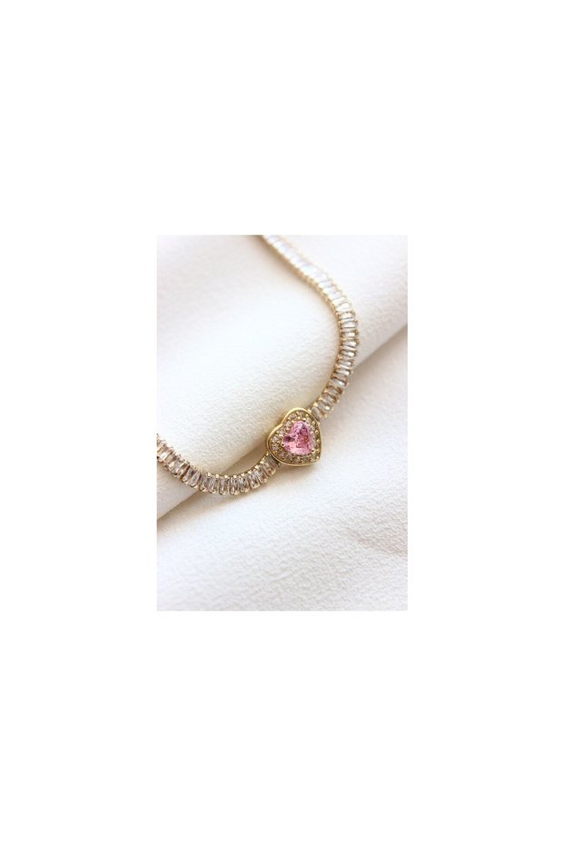 316L Stainless Steel Bracelet - Pink Heart Waterway Steel Bracelet with Zircon Stone - Tarnish Resistant Bracelet