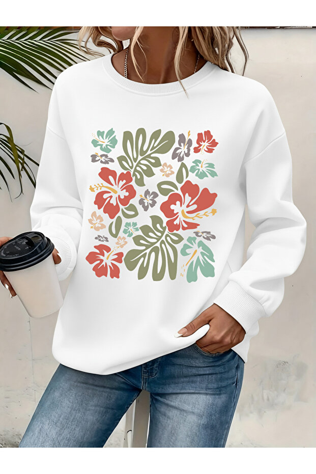 Women's Printed Crew Neck Comfortable Fit Sweatshirt