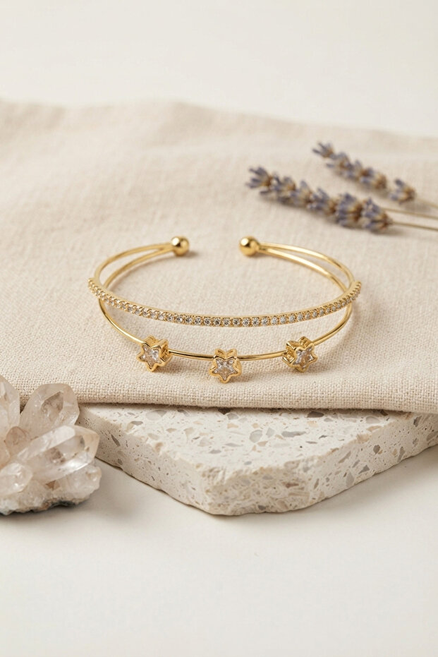 Star Model Zircon Stone Gold Color Women's Bracelet