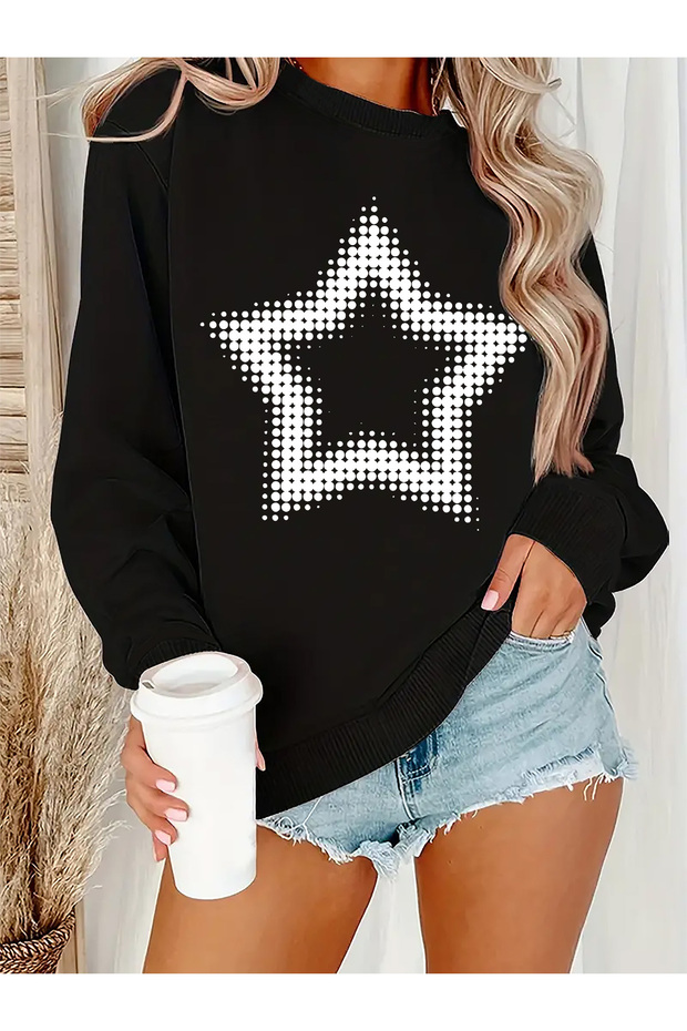 Women's Printed Crew Neck Comfortable Fit Sweatshirt