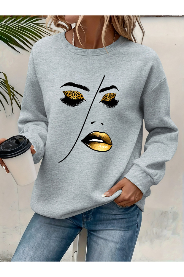 Women's Printed Crew Neck Comfortable Fit Sweatshirt