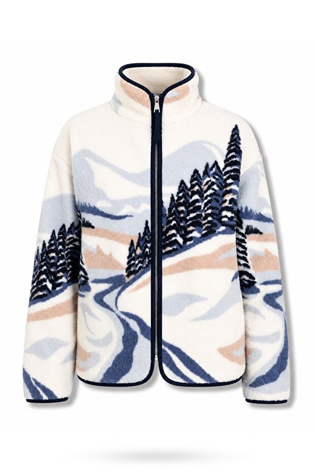 Blue Landscape Patterned Fleece Jacket 22859