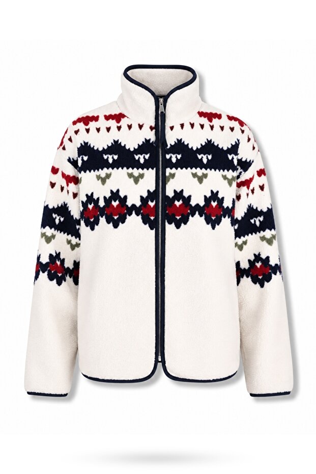 Navy Blue Patterned Fleece Jacket 22873