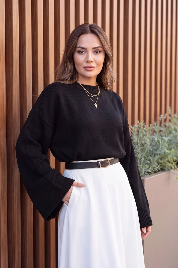 Crew Neck Wide Sleeve Bat Knitwear Sweater&Blouse