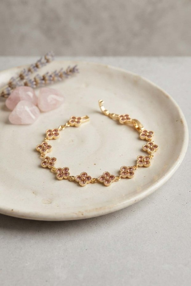 Gold Color Pink Zircon Stone Clover Model Women's Bracelet