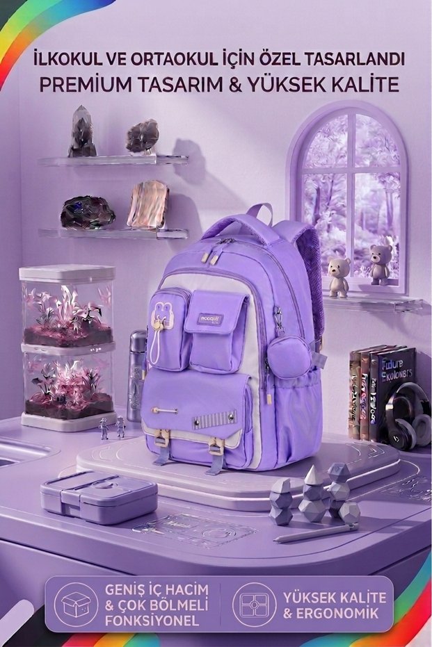 Multi-Compartment Ergonomic Primary and Secondary School Backpack with Orthopedic Back Support and Accessories (Large Volume, Premium Quality, Wallet Gift)