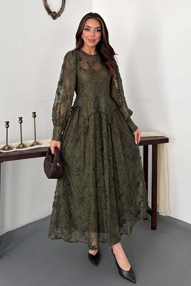Khaki ruched dress