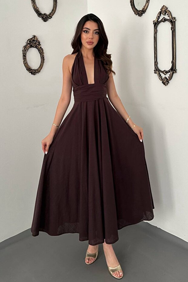 Brown Strappy Linen Dress