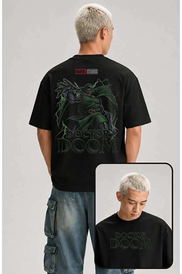 Unisex Doctor Doom Back Printed Crew Neck T-Shirt, Oversized Movie Themed Tshirt