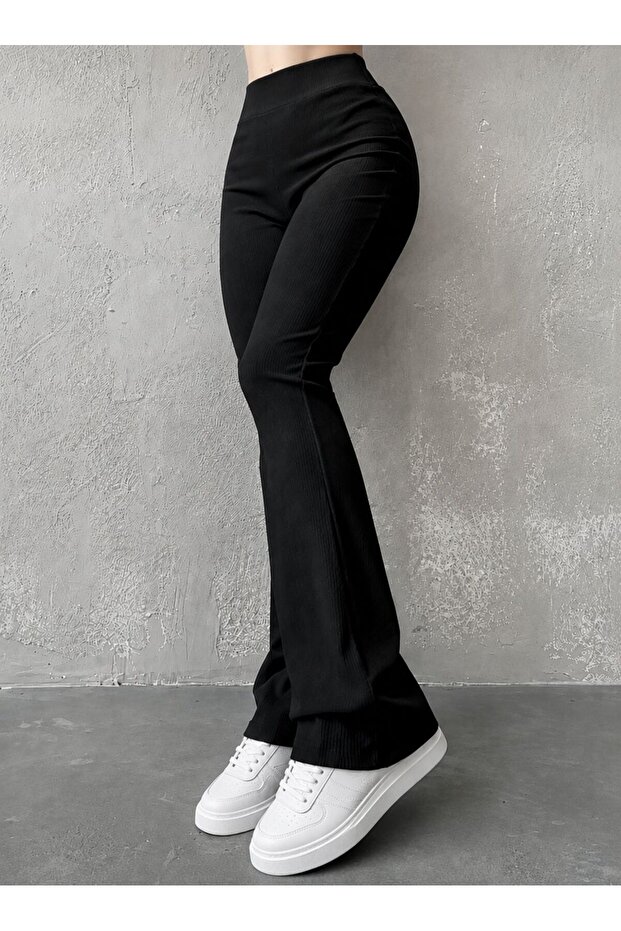 High Waist Black Fabric Spanish Flare Pants