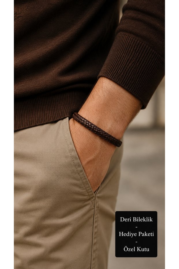 Orsenza Mocha Dark Brown Leather Men's Bracelet - Double Braided Gold Buckle