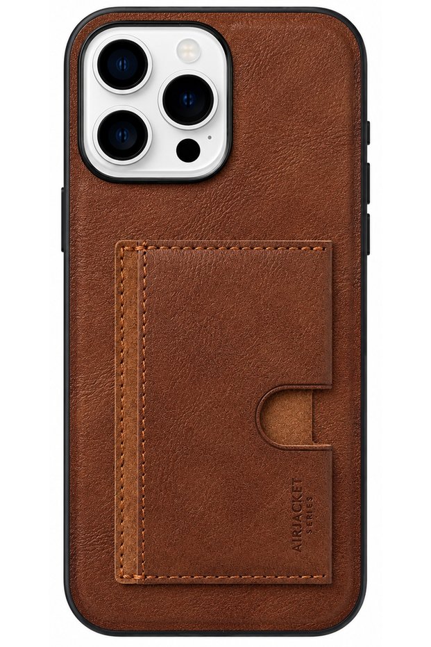 iPhone 15 Pro Max Compatible - Airjacket Wallet Cover (Holds 3 Cards) with Stand, Protective and Durable Leather Case