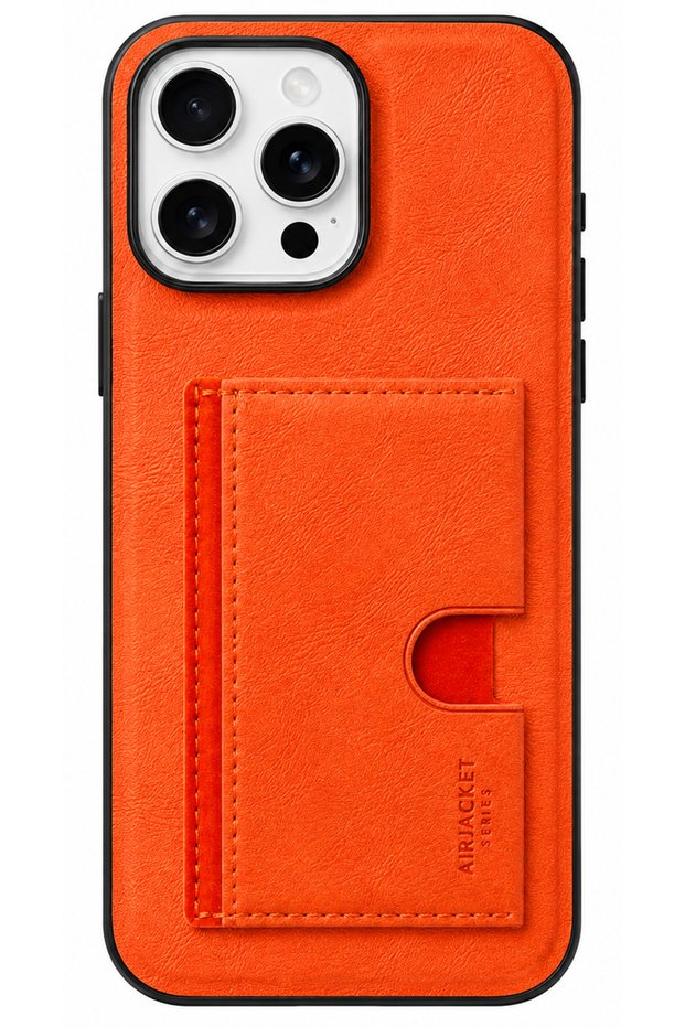 iPhone 16 Pro Compatible - Airjacket Wallet Cover (Holds 3 Cards) with Stand, Protective and Durable Leather Case