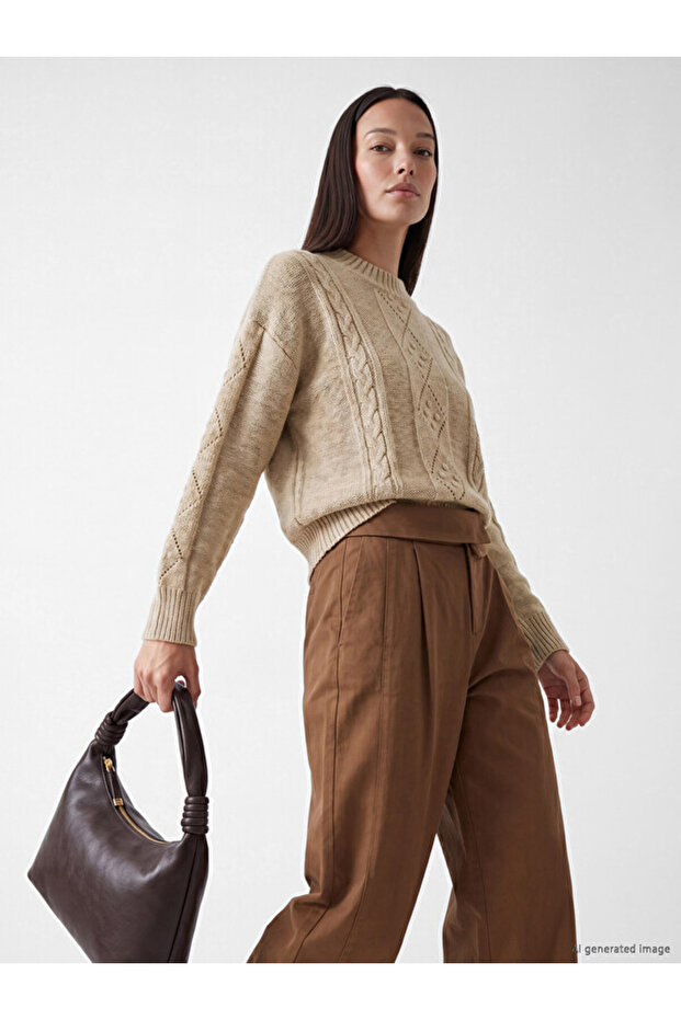 Crew Neck Self-Patterned Women's Knitwear Sweater