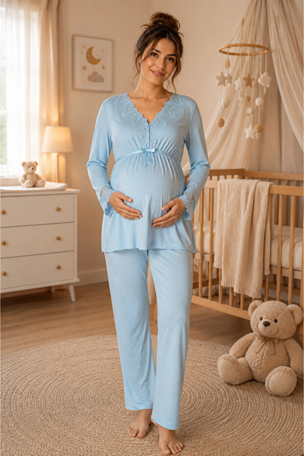 Adjustable Waist Cotton Easy Breastfeeding Maternity Pajama Set Effortt