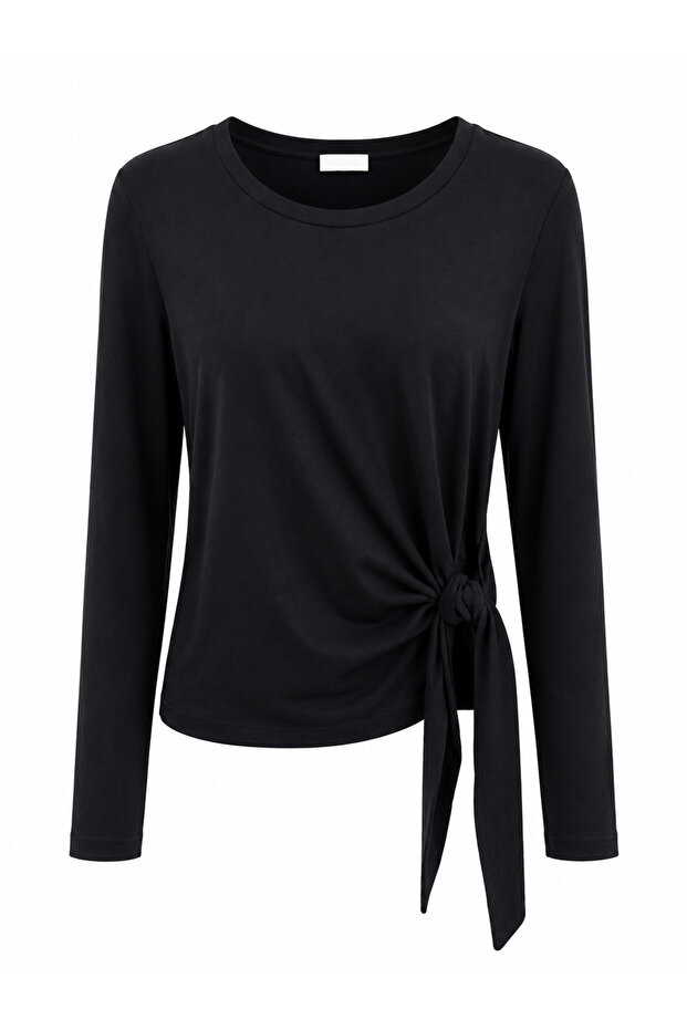 Black Tie-Up Imported Fabric Blouse