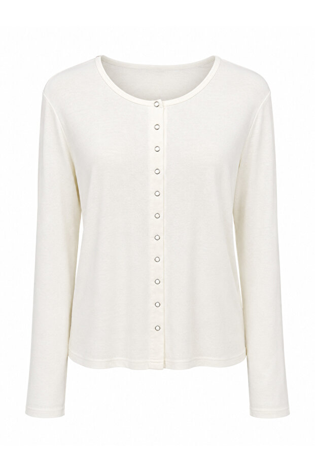 Ecru Full Length Snap Modal Blouse