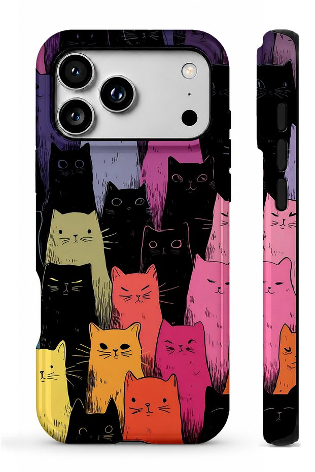 Compatible with iPhone 17 Pro Max / 18 Pro Max - Painted Cats Double Layer Glossy Tough Phone Case
