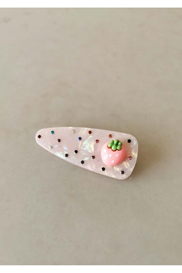 Pink Appearance Stone Clasp with Pink Strawberry Figure 7X2.5 cm